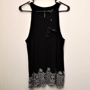 Adrianna Papelle Black & White Embroidered Hem Halter Top Size L